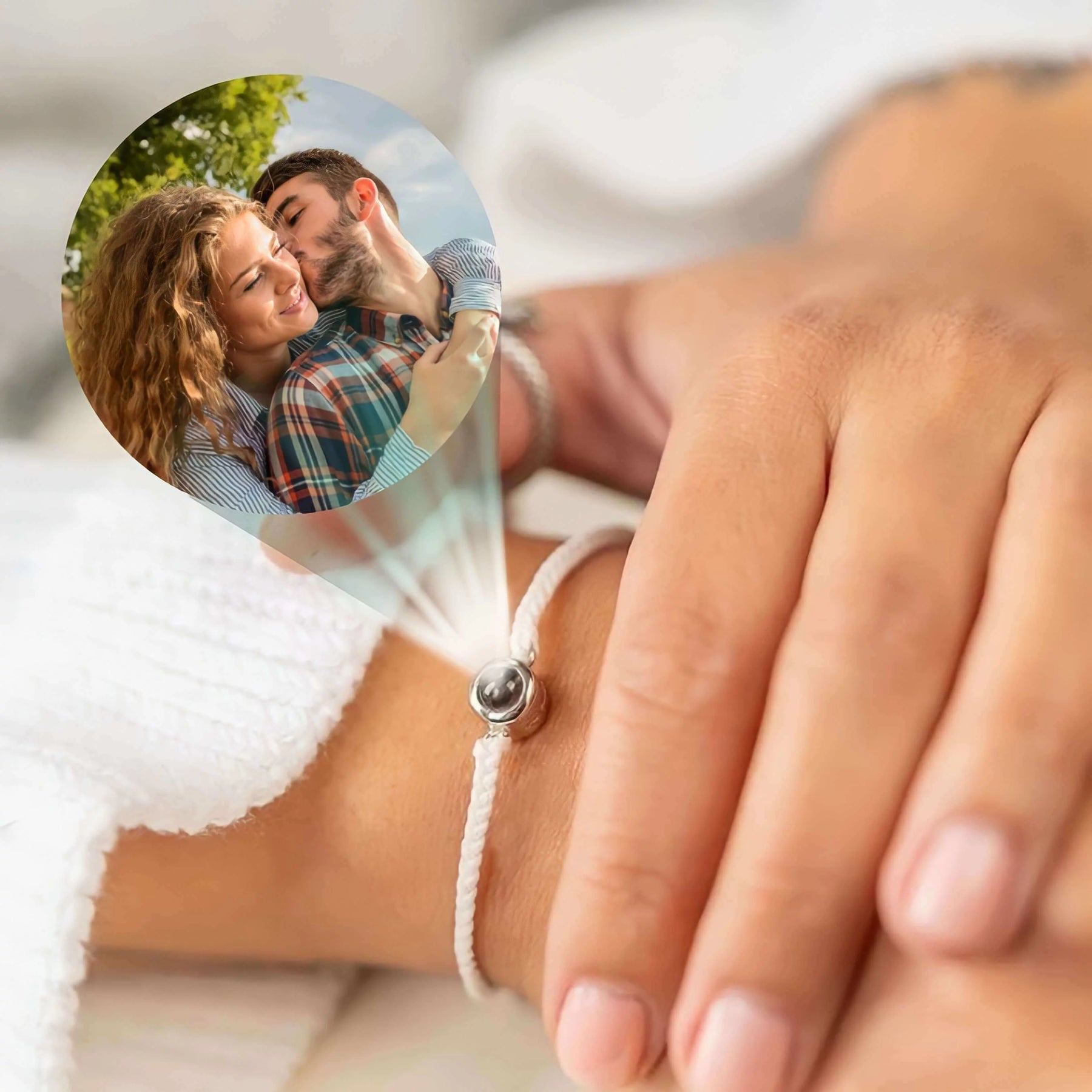 Pulseira de Casal Personalizada com Foto Especial LoveLink, Pulseira Branca com Foto, Pulseira de Casal, Pulseira Para Presente, Pulseira Trançada - lojamillani