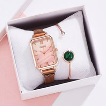 Relógio Feminino Quadrado com Bracelete de Malaquita Luxury Gaiety, Relógio Rosa, Relógio Quadrado Rosa, Relógio com Bracelete Rosa, Relógio Gaiety, Relógio a Prova D'água, Relógio Minimalista - lojamillani