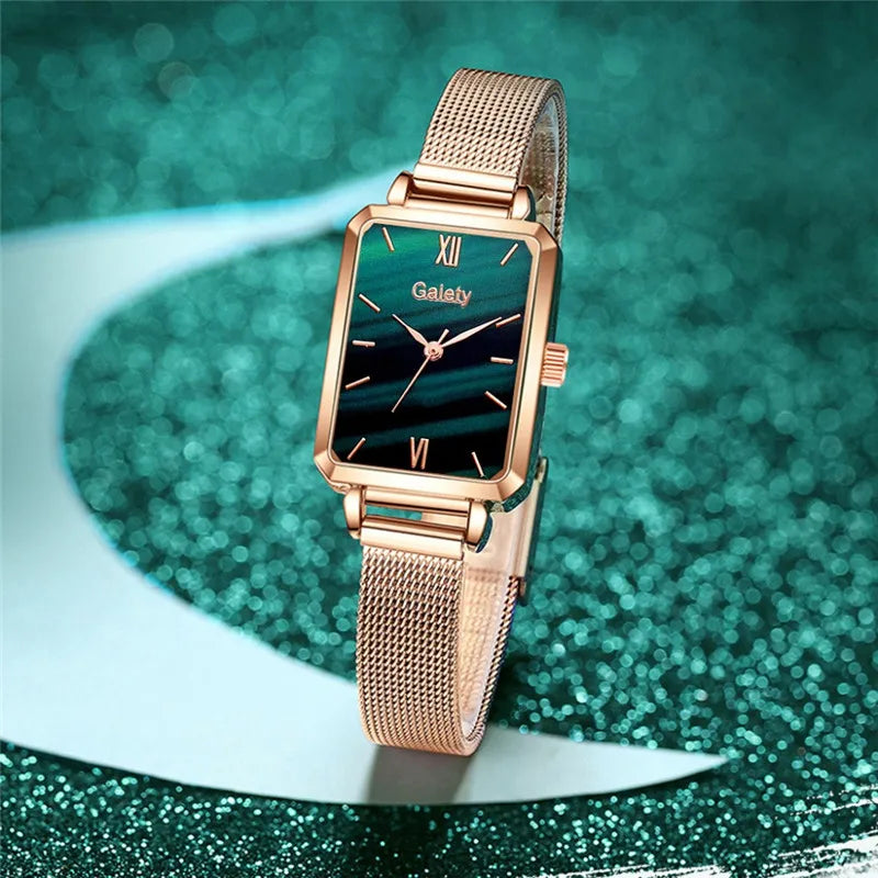 Relógio Feminino Quadrado com Bracelete de Malaquita Luxury Gaiety, Relógio Verde, Relógio Quadrado Verde, Relógio com Bracelete Verde, Relógio Gaiety, Relógio a Prova D'água, Relógio Minimalista - lojamillani