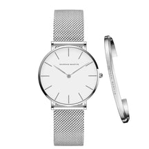 Relógio Feminino com Bracelete Hannah Martin, Relógio Branco, Relógio Prata, Relógio com Pulseira Prata, Relógio Mais Pulseira, Relógio Minimalista, Relógio a Prova D'água, Relógio Resistente - lojamillani