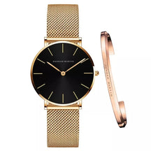 Relógio Feminino com Bracelete Hannah Martin, Relógio Preto, Relógio Dourado, Relógio com Pulseira Dourada, Relógio Mais Pulseira, Relógio Minimalista, Relógio a Prova D'água, Relógio Resistente - lojamillani