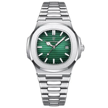 Relógio Masculino Quadrado de Luxo Salvatore, Relógio Masculino Verde, Relógio Quadrado, Relógio de Luxo, Relógio Resistente, Relógio a Prova D'água, Relógio com Pulseira Prata, Relógio Verde - lojamillani