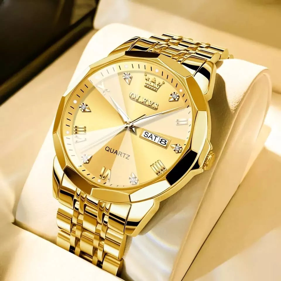 Relógio Masculino de Luxo Diamond, Relógio Masculino Dourado, Relógio Dourado, Relógio Masculino Pulseira Dourada, Relógio Masculino a Prova D'água, Relógio Resistente, Relógio de Luxo - lojamillani