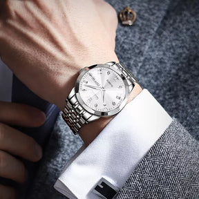 Relógio Masculino de Luxo Diamond, Relógio Masculino Prata, Relógio Masculino Branco, Relógio Masculino Pulseira Prata, Relógio Masculino a Prova D'água, Relógio Resistente, Relógio de Luxo - lojamillani