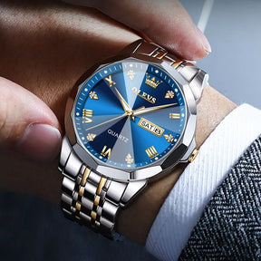 Relógio Masculino de Luxo Diamond, Relógio Masculino Prata, Relógio Masculino Azul, Relógio Masculino Pulseira Prata, Relógio Masculino a Prova D'água, Relógio Resistente, Relógio de Luxo - lojamillani