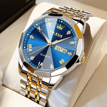 Relógio Masculino de Luxo Diamond, Relógio Masculino Prata, Relógio Masculino Azul, Relógio Masculino Pulseira Prata, Relógio Masculino a Prova D'água, Relógio Resistente, Relógio de Luxo - lojamillani