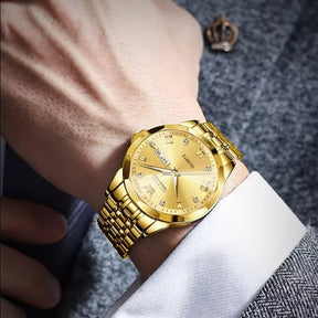 Relógio Masculino de Luxo Diamond, Relógio Masculino Dourado, Relógio Dourado, Relógio Masculino Pulseira Dourada, Relógio Masculino a Prova D'água, Relógio Resistente, Relógio de Luxo - lojamillani