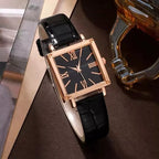 Relógio Quadrado Feminino com Acessórios Deluxe, Relógio Preto, Relógio com Pulseira de Couro, Relógio Feminino Quadrado, Relógio Minimalista, Relógio de Couro Quadrado, Relógio Quadrado de Couro, Relógio de Couro - lojamillani