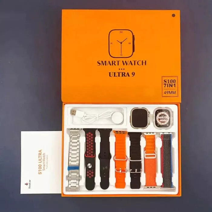 Smartwatch S100 Ultra 9 Com 7 Pulseiras e Case de Proteção FitPulse, Smartwatch Prata, Smartwatch com Varias Funções, Smartwatch a Prova D'água, Smartwatch Ultra 9, Smartwatch com Varias Pulseiras, Smartwatch S100, Smartwatch Resistente - lojamillani