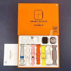 Smartwatch S100 Ultra 9 Com 7 Pulseiras e Case de Proteção FitPulse, Smartwatch Prata, Smartwatch com Varias Funções, Smartwatch a Prova D'água, Smartwatch Ultra 9, Smartwatch com Varias Pulseiras, Smartwatch S100, Smartwatch Resistente - lojamillani