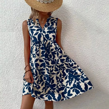 Vestido Curto Feminino Boho Beach Brisa, Vestido Azul, Vestido Boho, Vestido sem Manga, Vestido Florido, Vestido com Flores, Vestido de Praia - lojamillani