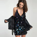 Vestido Feminino Curto Preto com Brilho Paetê GlowUP, vestido preto, vestido curto preto, vestido com brilho, vestido de festa com brilho, vestido de paetê, vestido de paetê - lojamillani