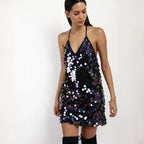 Vestido Feminino Curto Preto com Brilho Paetê GlowUP, vestido preto, vestido curto preto, vestido com brilho, vestido de festa com brilho, vestido de paetê, vestido de paetê - lojamillani