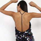 Vestido Feminino Curto Preto com Brilho Paetê GlowUP, vestido preto, vestido curto preto, vestido com brilho, vestido de festa com brilho, vestido de paetê, vestido de paetê - lojamillani