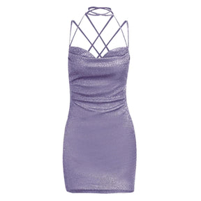 Vestido Feminino Curto de Lurex AfterGlow, vestido de lurex, vestido curto, vestido curto de alcinha, vestido de festa curto, vestido lilás curto, vestido lurex - lojamillani