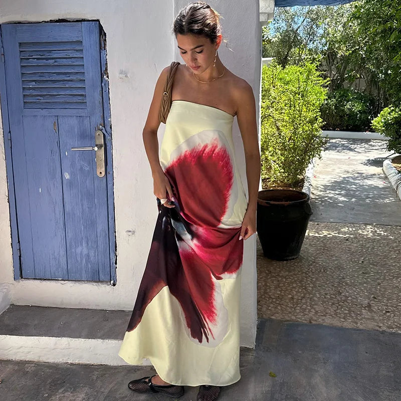 Vestido Feminino Longo Tomara Que Caia Flor do Verão, vestido sem alças, vestido longo branco tomara que caia, vestido festa tomara que caia longo, vestido tomara que caia, vestido branco - lojamillani