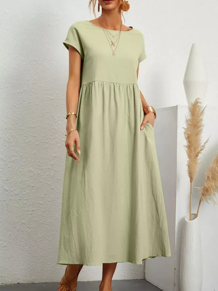 Vestido Feminino Midi Soltinho Elizabeth, Vestido Verde, Vestido Túnica, Vestido Soltinho, Vestido Largo, Vestido Vintage - lojamillani