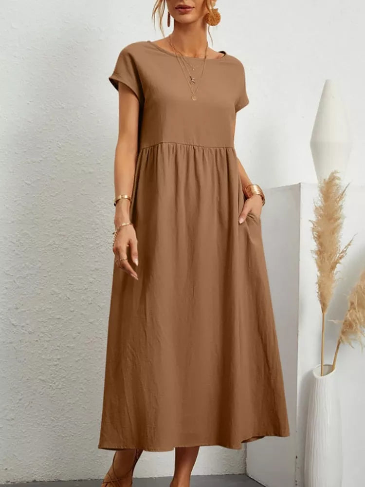 Vestido Feminino Midi Soltinho Elizabeth, Vestido Marrom, Vestido Túnica, Vestido Soltinho, Vestido Largo, Vestido Vintage - lojamillani