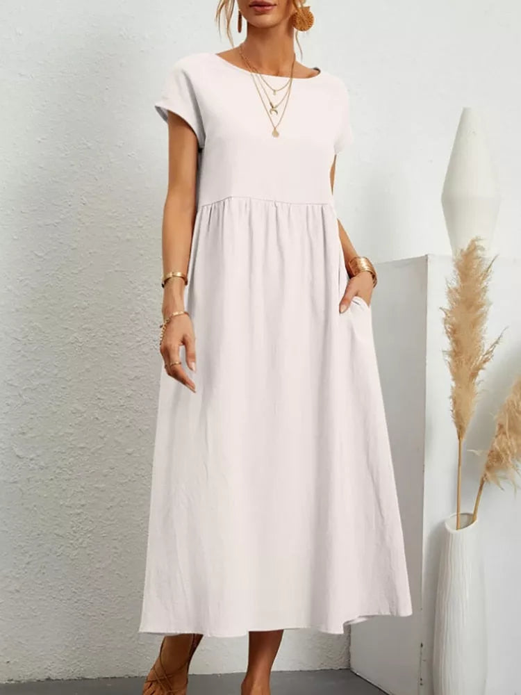 Vestido Feminino Midi Soltinho Elizabeth, Vestido Branco, Vestido Túnica, Vestido Soltinho, Vestido Largo, Vestido Vintage - lojamillani