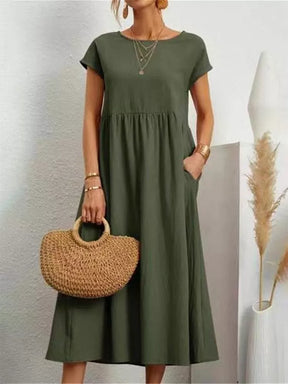 Vestido Feminino Midi Soltinho Elizabeth, Vestido Verde Oliva, Vestido Túnica, Vestido Soltinho, Vestido Largo, Vestido Vintage - lojamillani