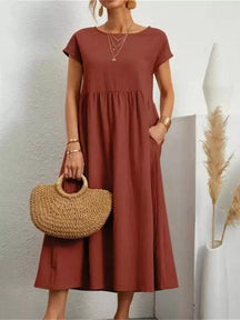 Vestido Feminino Midi Soltinho Elizabeth, Vestido Vermelho, Vestido Túnica, Vestido Soltinho, Vestido Largo, Vestido Vintage - lojamillani