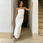 Vestido Feminino Midi Tubinho Tomara Que Caia Elise, vestido branco, vestido tomara que caia, vestido midi, vestido tubinho, vestido midi com fenda, vestido elegante - lojamillani