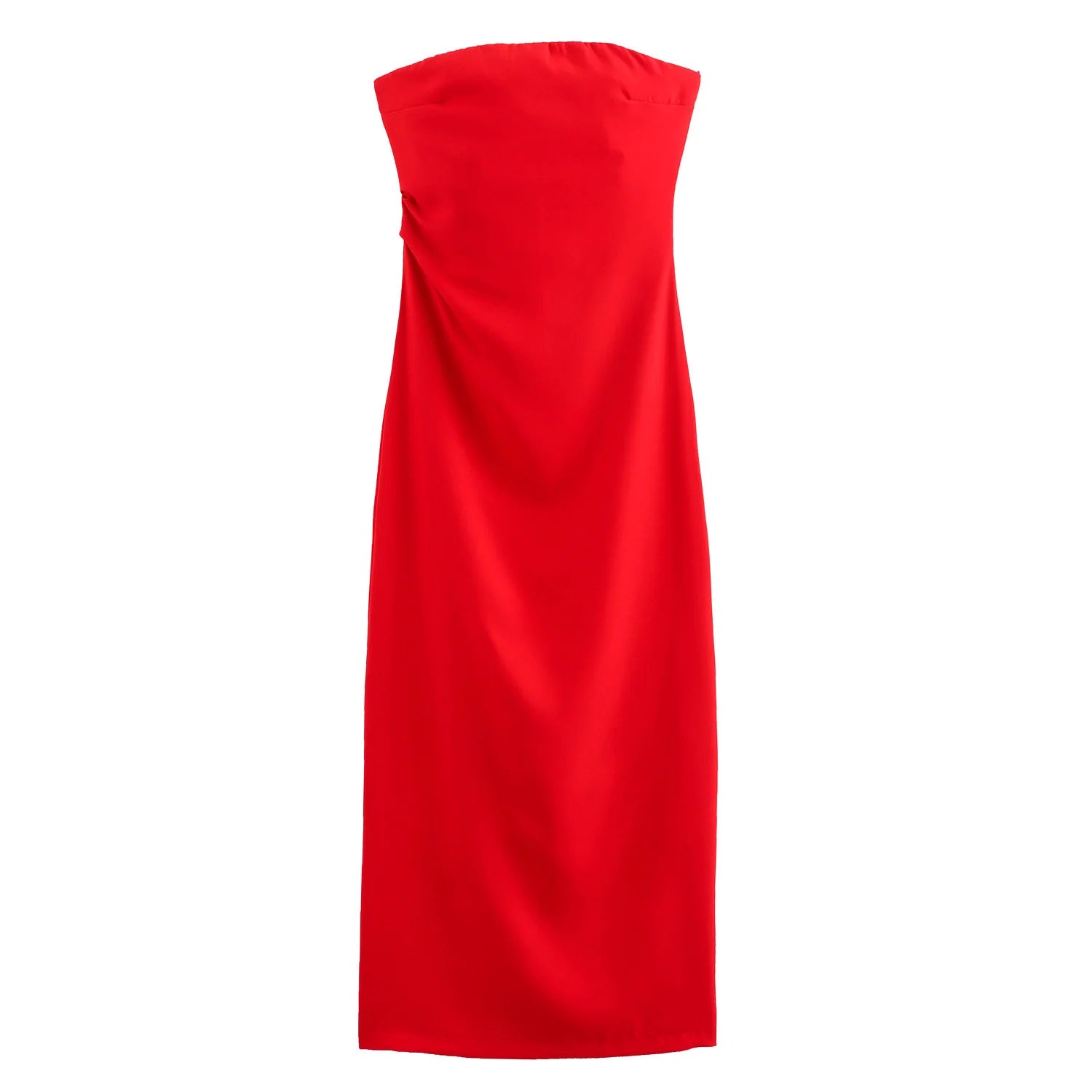 Vestido Feminino Midi Tubinho Tomara Que Caia Elise, vestido vermelho, vestido tomara que caia, vestido midi, vestido tubinho, vestido midi com fenda, vestido elegante - lojamillani