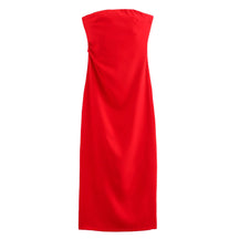 Vestido Feminino Midi Tubinho Tomara Que Caia Elise, vestido vermelho, vestido tomara que caia, vestido midi, vestido tubinho, vestido midi com fenda, vestido elegante - lojamillani