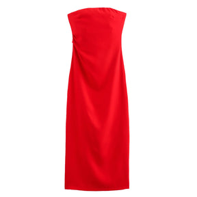 Vestido Feminino Midi Tubinho Tomara Que Caia Elise, vestido vermelho, vestido tomara que caia, vestido midi, vestido tubinho, vestido midi com fenda, vestido elegante - lojamillani