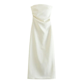 Vestido Feminino Midi Tubinho Tomara Que Caia Elise, vestido branco, vestido tomara que caia, vestido midi, vestido tubinho, vestido midi com fenda, vestido elegante - lojamillani