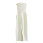 Vestido Feminino Midi Tubinho Tomara Que Caia Elise, vestido branco, vestido tomara que caia, vestido midi, vestido tubinho, vestido midi com fenda, vestido elegante - lojamillani