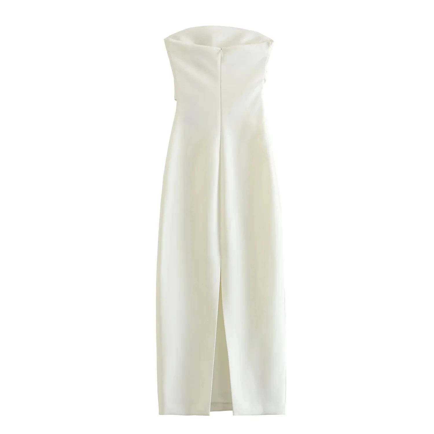 Vestido Feminino Midi Tubinho Tomara Que Caia Elise, vestido branco, vestido tomara que caia, vestido midi, vestido tubinho, vestido midi com fenda, vestido elegante - lojamillani