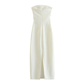 Vestido Feminino Midi Tubinho Tomara Que Caia Elise, vestido branco, vestido tomara que caia, vestido midi, vestido tubinho, vestido midi com fenda, vestido elegante - lojamillani