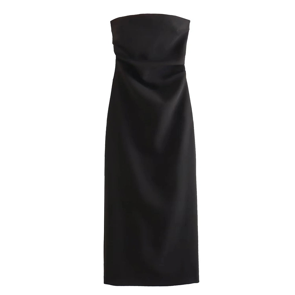 Vestido Feminino Midi Tubinho Tomara Que Caia Elise, vestido preto, vestido tomara que caia, vestido midi, vestido tubinho, vestido midi com fenda, vestido elegante - lojamillani