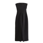 Vestido Feminino Midi Tubinho Tomara Que Caia Elise, vestido preto, vestido tomara que caia, vestido midi, vestido tubinho, vestido midi com fenda, vestido elegante - lojamillani