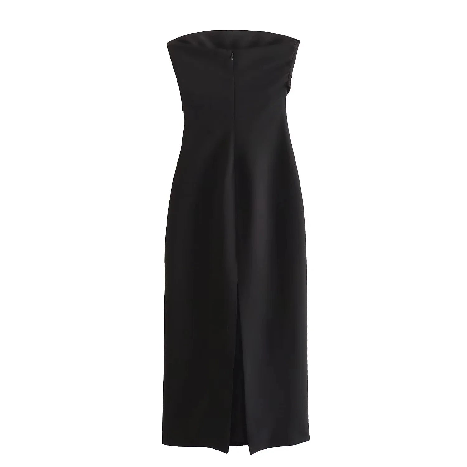 Vestido Feminino Midi Tubinho Tomara Que Caia Elise, vestido preto, vestido tomara que caia, vestido midi, vestido tubinho, vestido midi com fenda, vestido elegante - lojamillani
