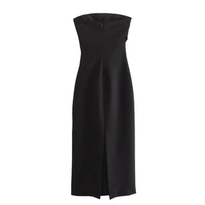 Vestido Feminino Midi Tubinho Tomara Que Caia Elise, vestido preto, vestido tomara que caia, vestido midi, vestido tubinho, vestido midi com fenda, vestido elegante - lojamillani
