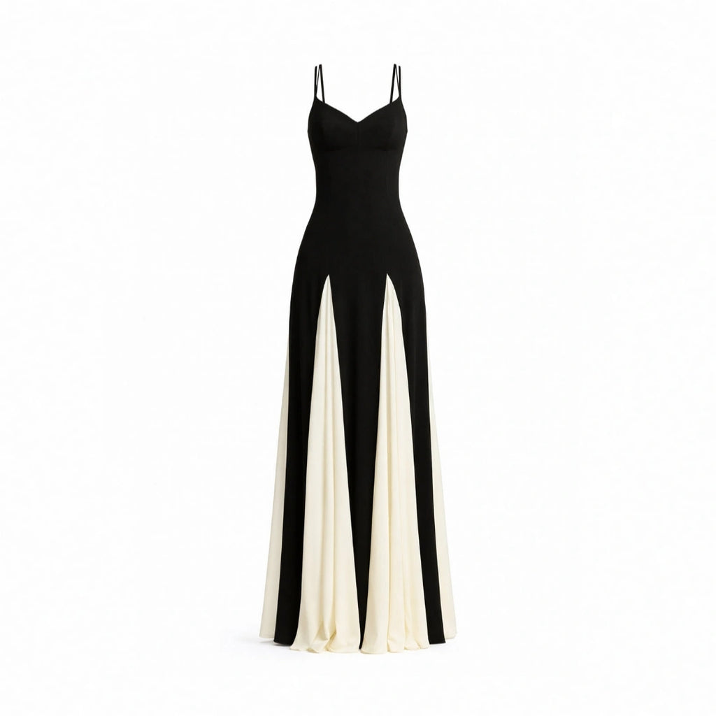 Vestido Feminino de Alcinha Longo Dualis, Vestido Dualis, Vestido Preto e Branco, vestido longo de alcinha, vestido de alcinha longo, vestido longo alcinha - lojamillani