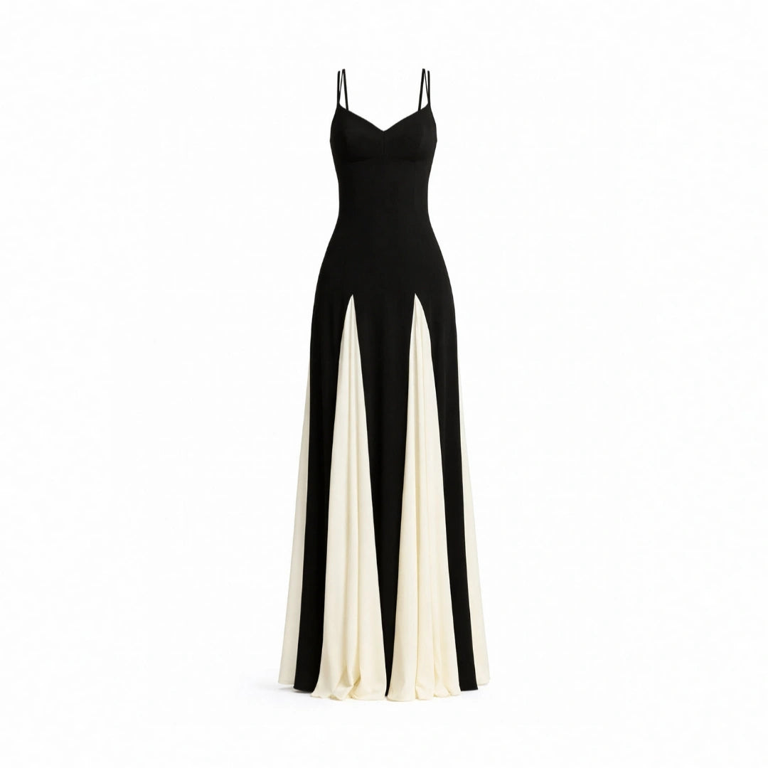 Vestido Feminino de Alcinha Longo Dualis, Vestido Dualis, Vestido Preto e Branco, vestido longo de alcinha, vestido de alcinha longo, vestido longo alcinha - lojamillani