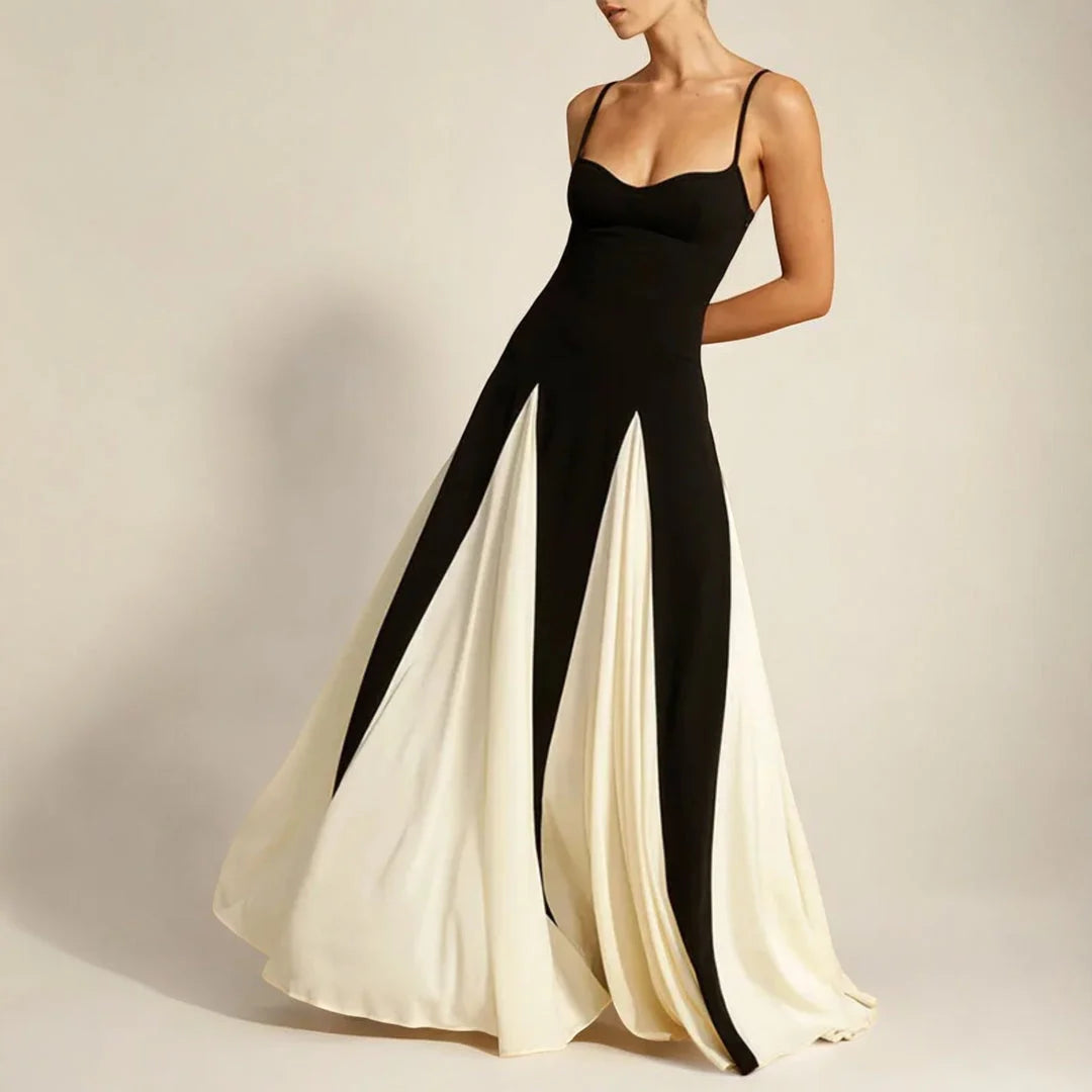 Vestido Feminino de Alcinha Longo Dualis, Vestido Dualis, Vestido Preto e Branco, vestido longo de alcinha, vestido de alcinha longo, vestido longo alcinha - lojamillani