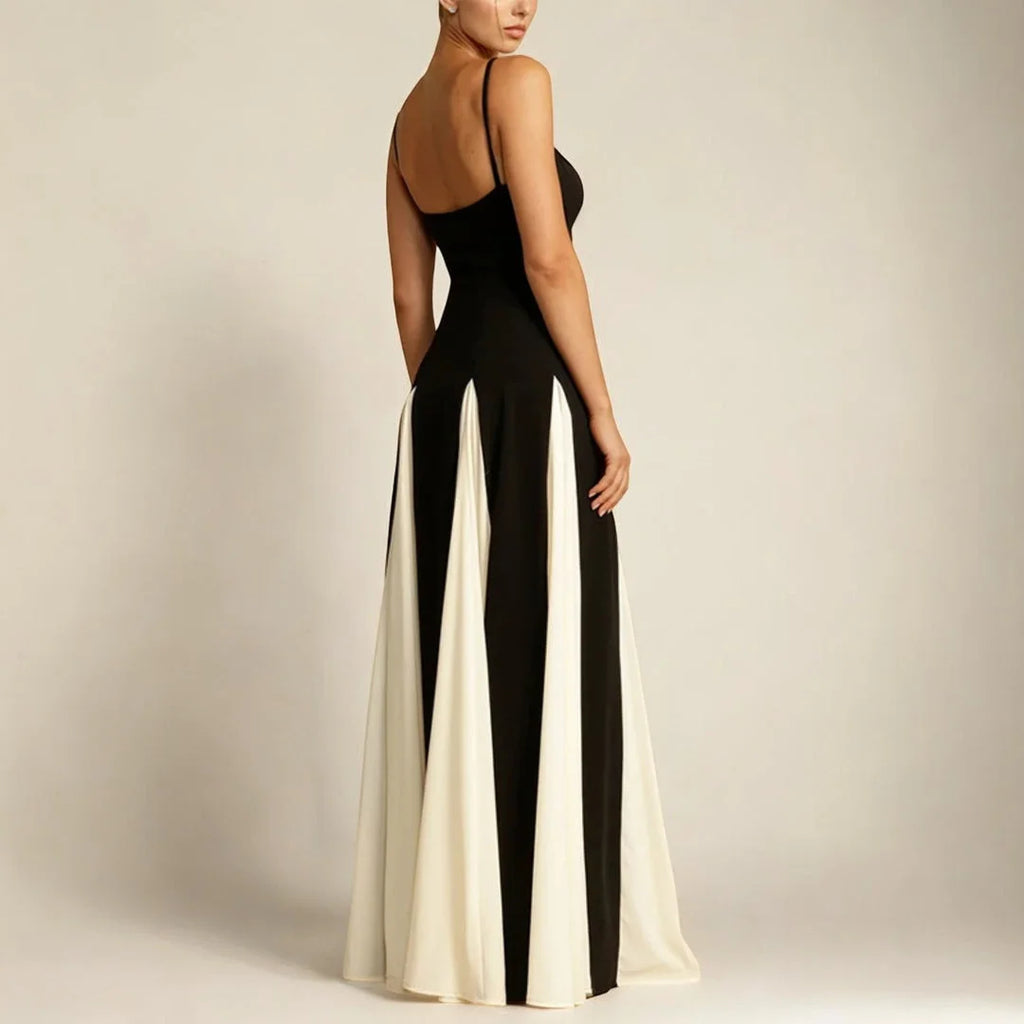 Vestido Feminino de Alcinha Longo Dualis, Vestido Dualis, Vestido Preto e Branco, vestido longo de alcinha, vestido de alcinha longo, vestido longo alcinha - lojamillani
