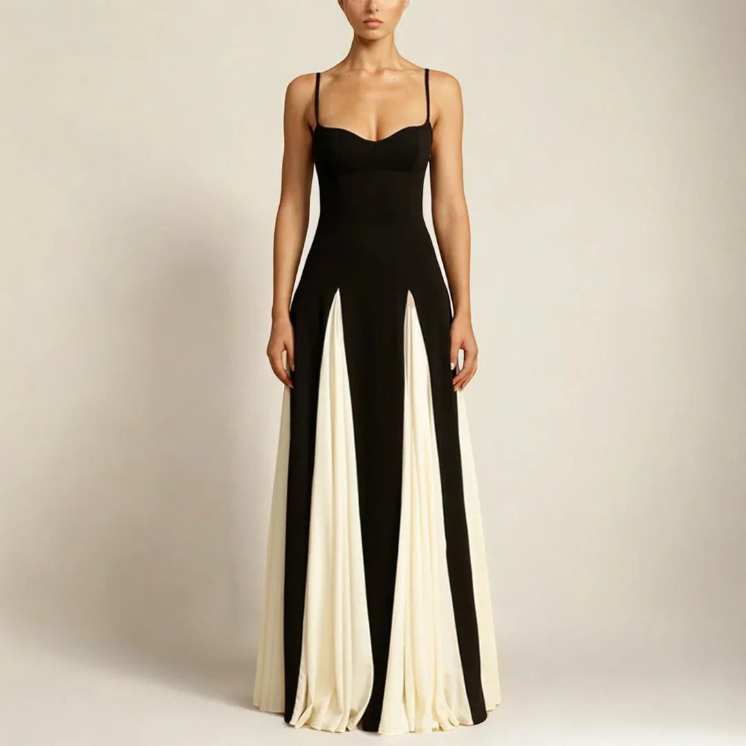 Vestido Feminino de Alcinha Longo Dualis, Vestido Dualis, Vestido Preto e Branco, vestido longo de alcinha, vestido de alcinha longo, vestido longo alcinha - lojamillani