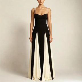 Vestido Feminino de Alcinha Longo Dualis, Vestido Dualis, Vestido Preto e Branco, vestido longo de alcinha, vestido de alcinha longo, vestido longo alcinha - lojamillani