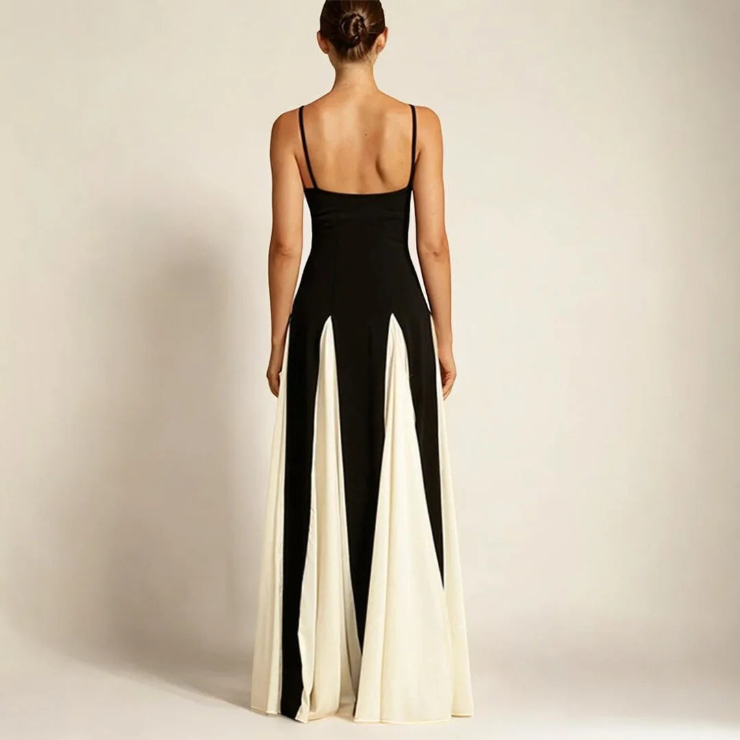 Vestido Feminino de Alcinha Longo Dualis, Vestido Dualis, Vestido Preto e Branco, vestido longo de alcinha, vestido de alcinha longo, vestido longo alcinha - lojamillani