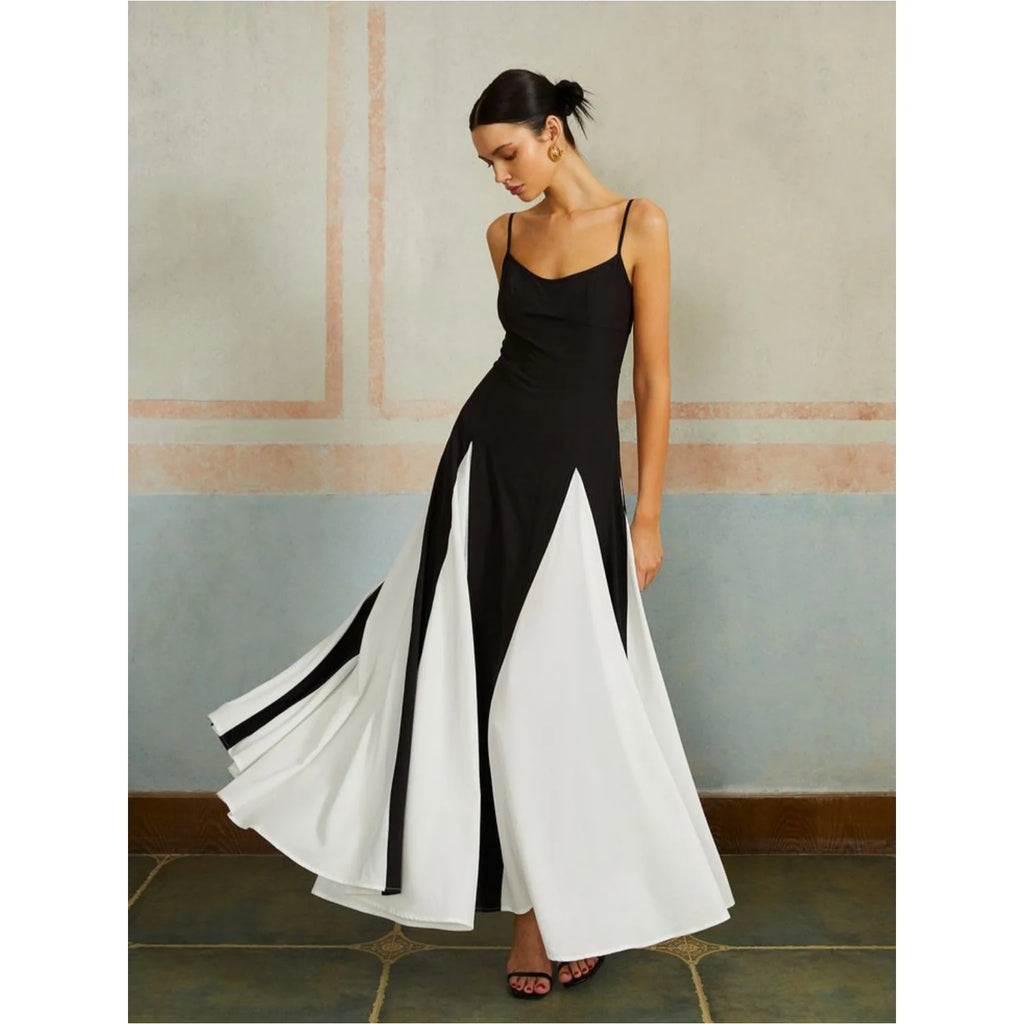 Vestido Feminino de Alcinha Longo Dualis, Vestido Dualis, Vestido Preto e Branco, vestido longo de alcinha, vestido de alcinha longo, vestido longo alcinha - lojamillani
