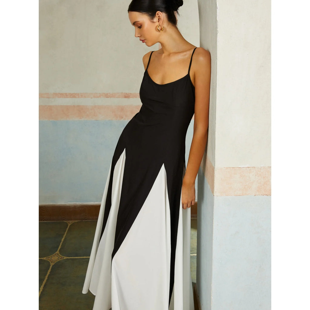 Vestido Feminino de Alcinha Longo Dualis, Vestido Dualis, Vestido Preto e Branco, vestido longo de alcinha, vestido de alcinha longo, vestido longo alcinha - lojamillani