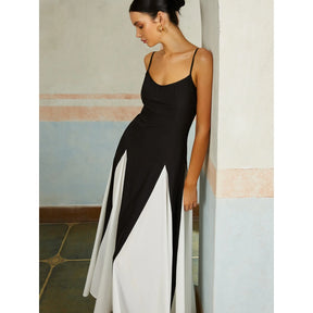 Vestido Feminino de Alcinha Longo Dualis, Vestido Dualis, Vestido Preto e Branco, vestido longo de alcinha, vestido de alcinha longo, vestido longo alcinha - lojamillani
